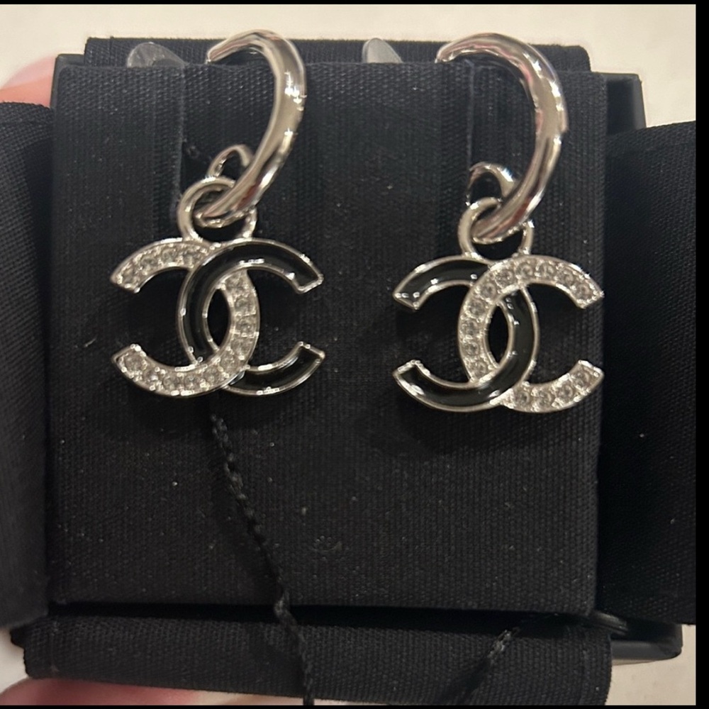 Chanel Black and Silver Earrings